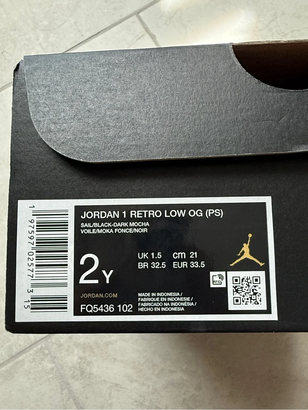 Kids Jordan 1 Low OG in Black & Dark Mocha